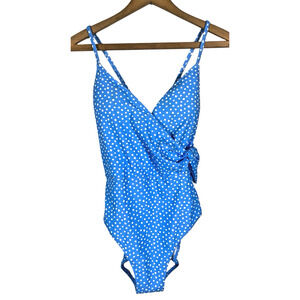 Jessica Simpson Swimsuit Sz Medium Blue Polka Dot Tie Side NEW Rockabilly Pinup